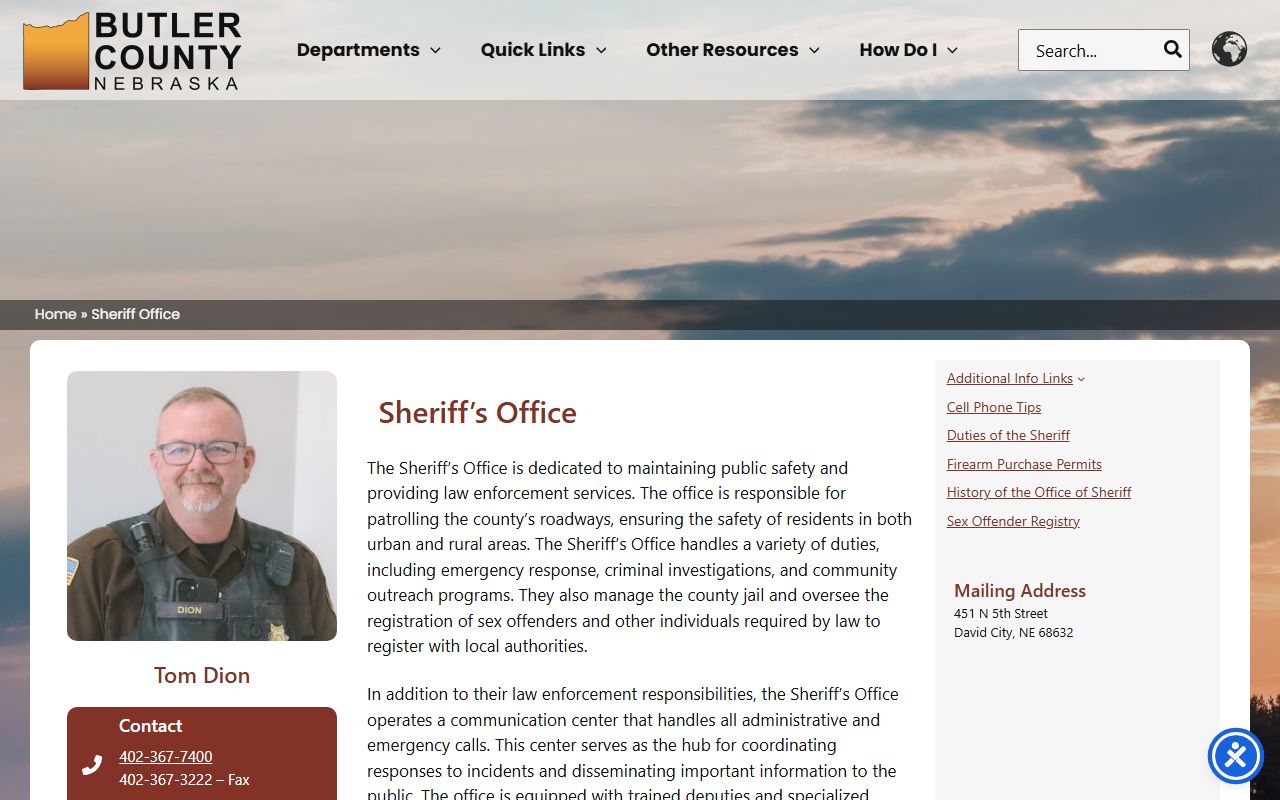 Butler County Detention Center inmate roster search and sheriff contact information