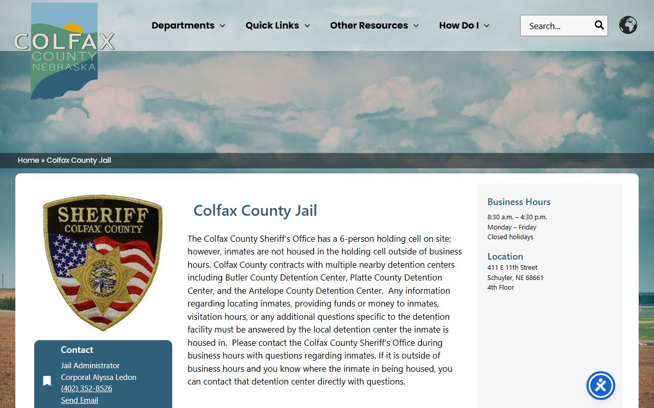 Colfax County Sheriff's Office Holding Cell inmate lookup and contracted detention notice
