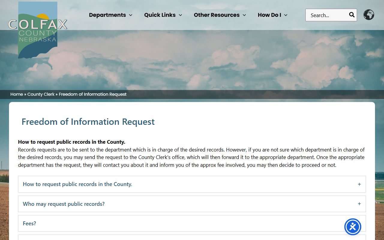 Colfax County jail mugshots public records request page