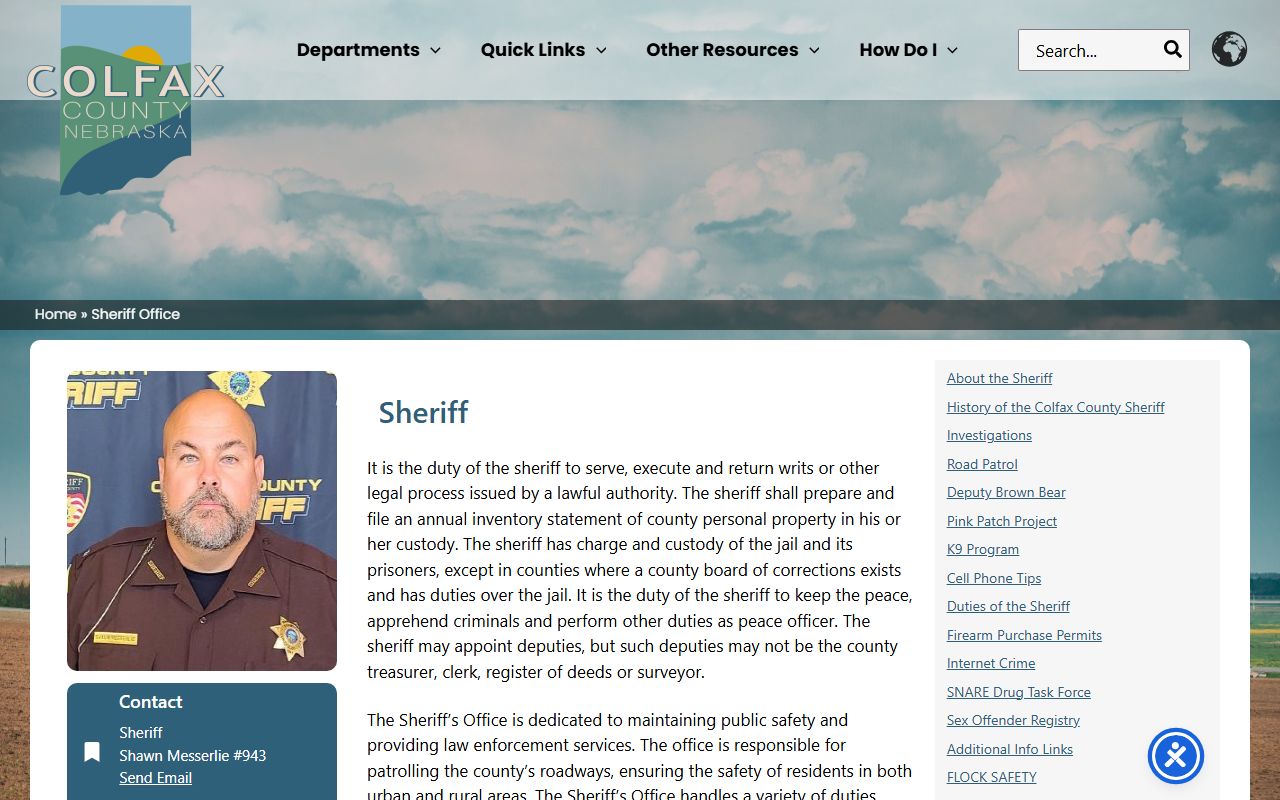 Colfax County inmate records sheriff office page